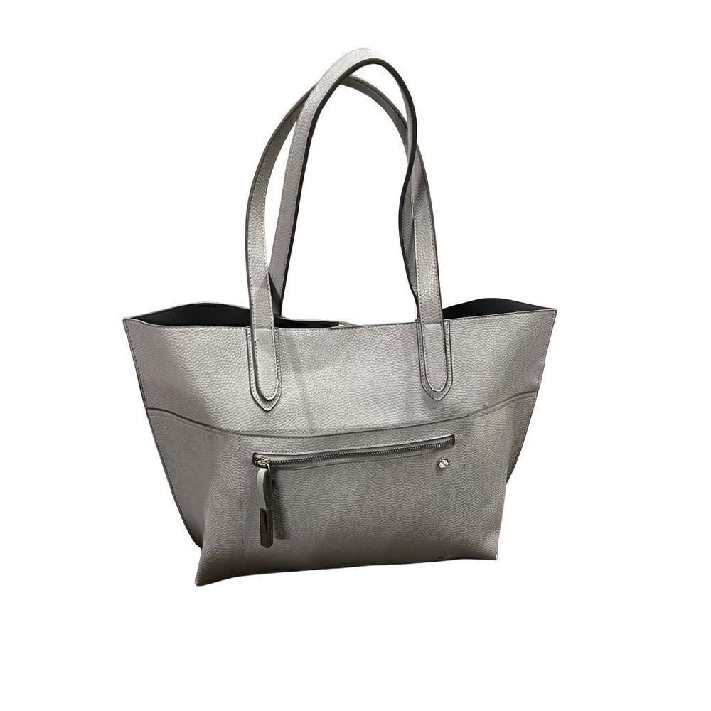 Gray tote with pebbled leather look